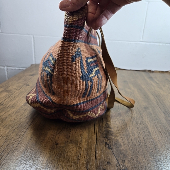 Vtg Woven Southwestern Aztec Sisal Jute Market Bag - Picture 6 of 9